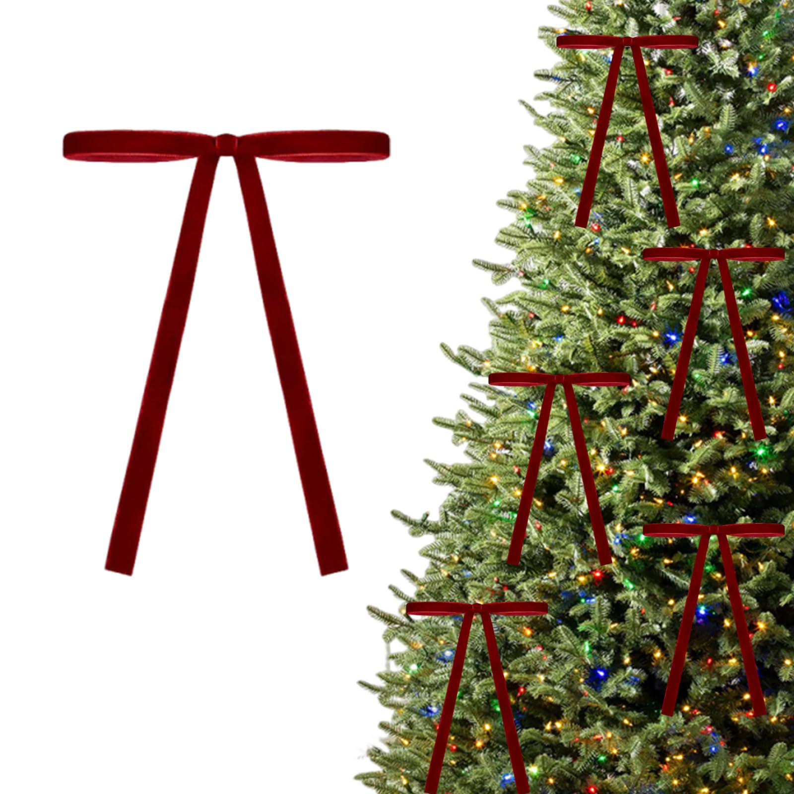 Photo 1 of 24 Pcs Red Velvet Bows for Christmas Tree, Bow Ornaments for Christmas Tree, Vintage Velvet Ribbon Bows for Tree Garland Wreath Indoor Xmas Decorations (Wine Red)