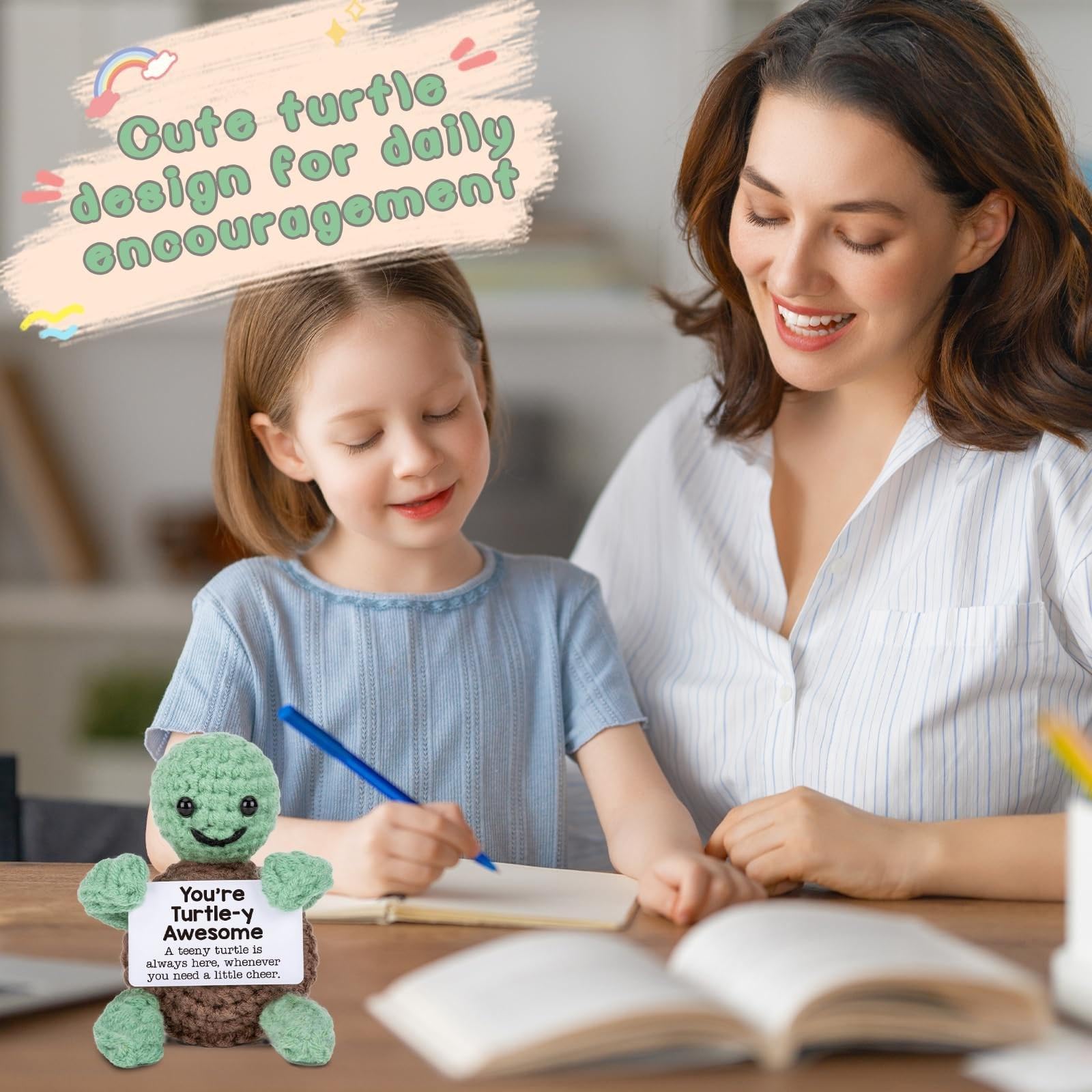 Générique Tortue Positive, Mini Tortue De Mer TricotéE, Peluche Insolite, Laine TricotéE Animaux Au Crochet pour Cadeau De Motivation DéCoration De FêTe,Idee Drole Et Motivante pour Etudiant (A)