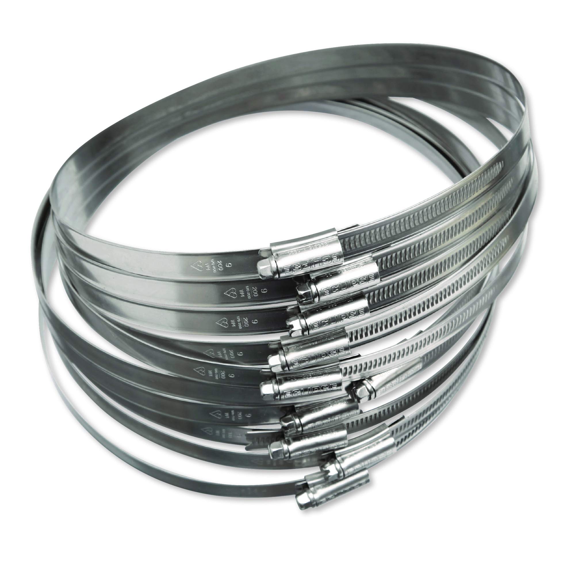 Eclipse Professional Tools ECW4-9 W4 Bag of 10 170-200mm (6 ⅝" - 7 ⅞") 304 Stainless Steel Worm Gear Hose Clamps — image 1