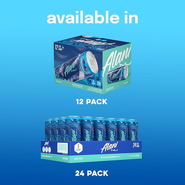 ALANI NU BREEZEBERRY, SUGAR FREE, LOW CALORIE ENERGY DRINKS, 200MG CAFFEINE, BIOTIN, B VITAMINS, ZERO SUGAR, 10 CALORIES, 12 FL OZ CANS, 12 PACK