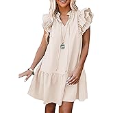 ANRABESS Womens Summer V-Neck Drawstring Ruffle Cap Short Sleeve Casual Shift Mini Dress with Pockets