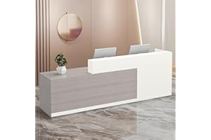 LSZMXI Modern Reception Desk with Storage Drawers and Open Shelves, 47-95 Inch Front Counter Table for Office, Salon, Lobby, Retail Store, or Home Workspace