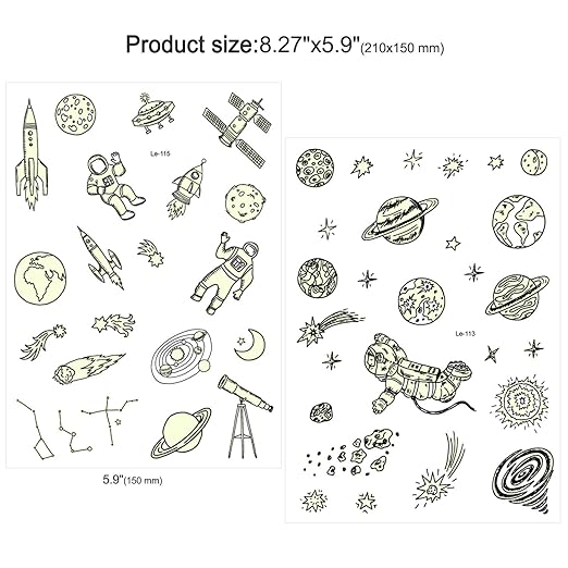 150pcs Glow In The Dark Space Tattoo For Kids Konsait Luminous Solar System Universe Outer Space Temporary Tattoos For Boys Girls Stockings Stuffers