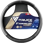Steering Wheel Cover – 18 Inch – Compatible with Semi Trucks – Genuine Leather Grey with Black Carbon Fiber Imitation – Durable Non-Slip Cover, Comfortable Grip, Easy to Install