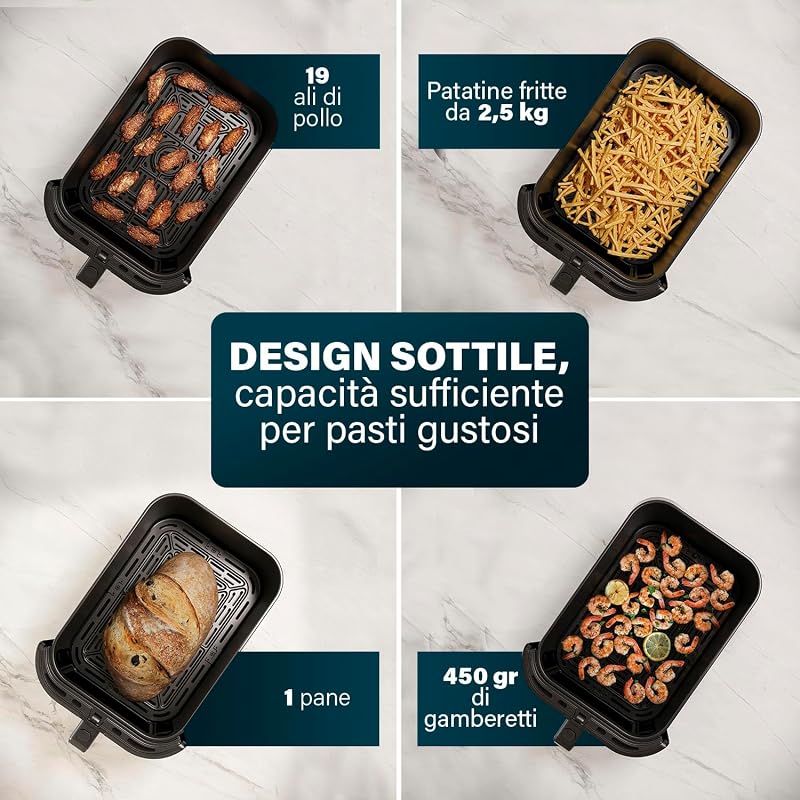 SlimFry Airfryer, 8L Capacità, 2000W, 8 Programmi, Display Touchscreen Digitale, Temperatura Regolabile, Finestra di Controllo, Spegnimento Automatico, Cestello Lavabile, 182257