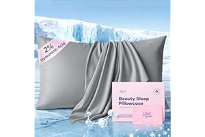 RIFENS Instant Chill Cooling Pillowcase for Hot Sleepers, 2% HA Infused Pillowcase Hydrates Skin & Hair, Reduces Wrinkles & Frizz, Softer Than Silk Pillow Cases, Pillow Covers Standard (Light Gray, 1 Pack)