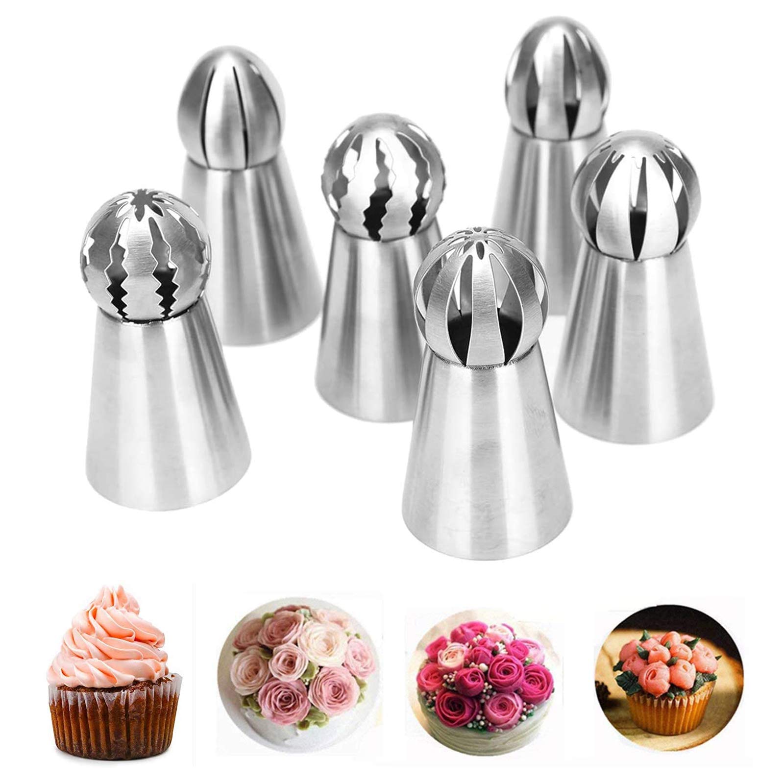 Russian Piping Tips Set, Xfaiz 6PCS Stainless Steel Cake Cupcake Decorating Supplies Kit Flower Frosting Tips DIY Icing Piping Tips for Cake Decorating — image 1