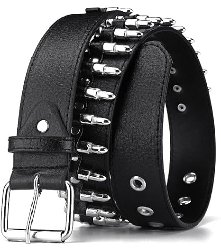 PEAFAN Bullet Studded Belt, Punk Rivet Belt Black Leather Rock