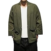 Men's Cotton Blends Linen Open Front Cardigan Embroidery Kimono Jackets