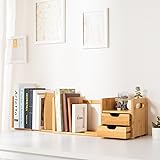 Ollieroo Natural Bamboo Desk Organizer with Extendable Storage for Office and Home, CD Holder Media Rack