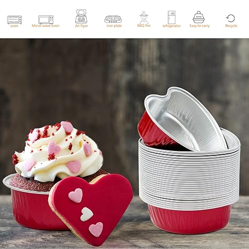 50Pcs Mini Heart Shaped Cake Pans with Lids,100 ml oz