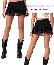 Navneet Women Sexy Y2K Sheer Lace Ruffle Mini Skirt