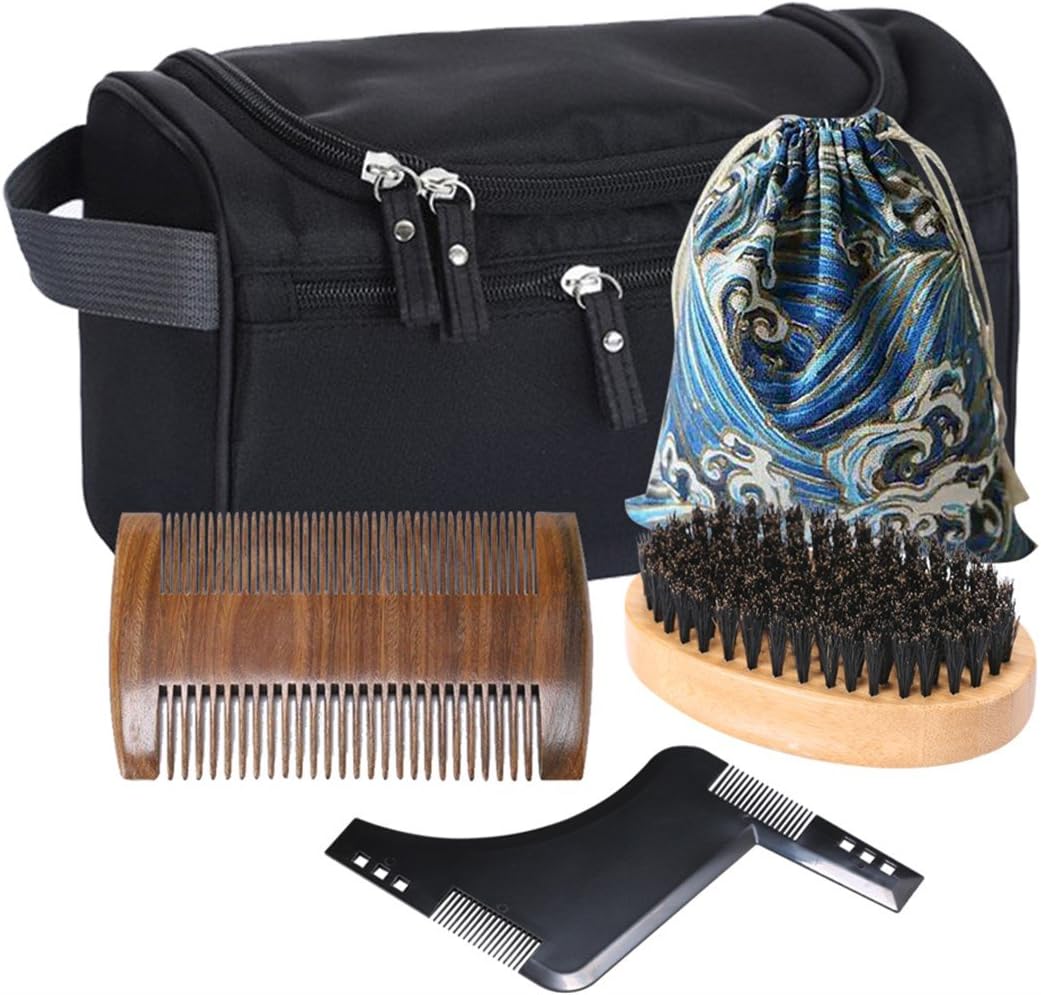 Beard Grooming & Trimming Kit for Men Care - Toiletry Bag，Beard Comb,Beard Brush, Beard Shaping Tool，Cotton Carrying Bag， Shaping & Growth Gift set
