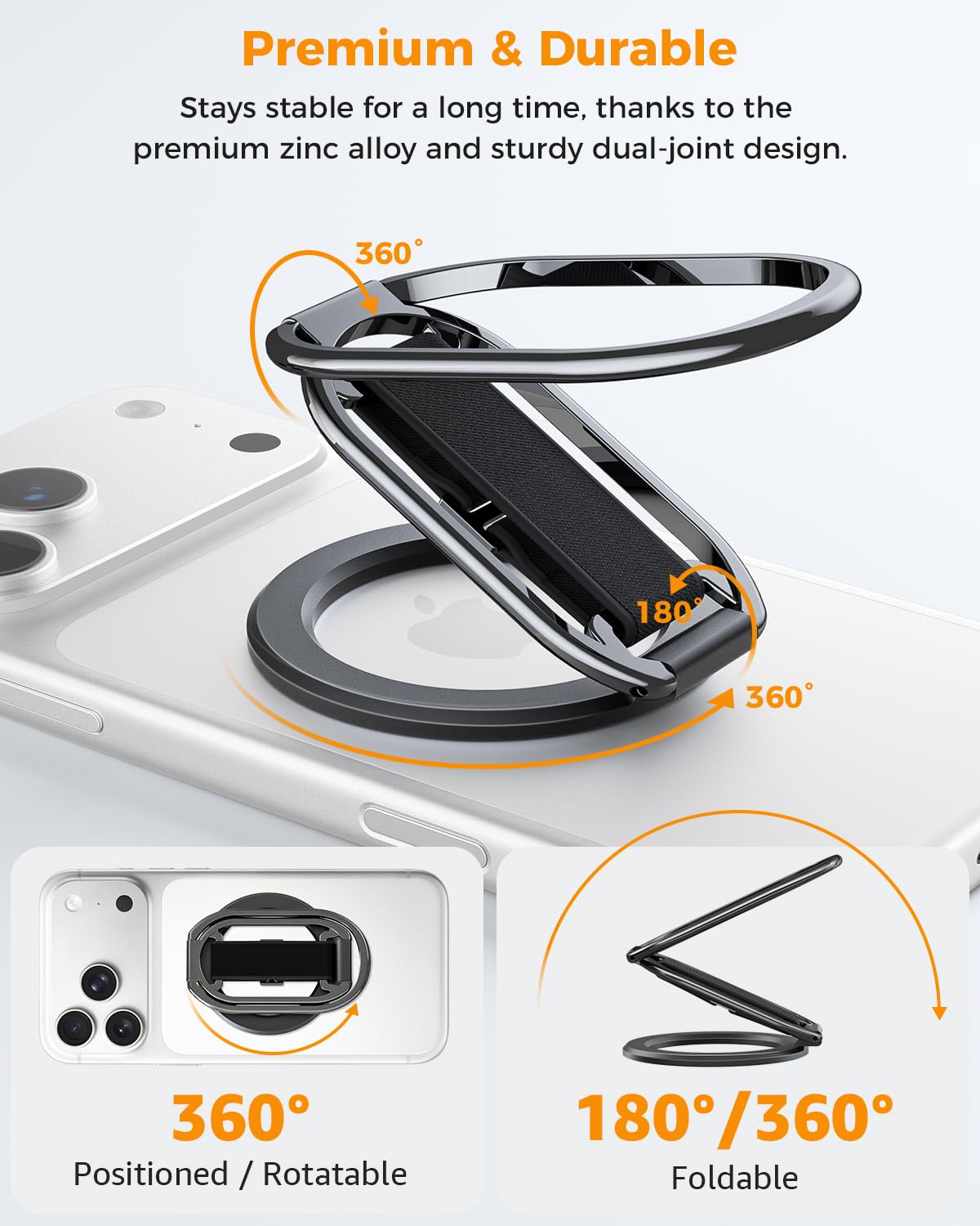 SUPERONE for MagSafe Phone Grip for MagSafe Kickstand Compatible with Mag Safe Finger Loop, 4-in-1 Phone Ring Holder Strap for Mag Safe iPhone 17/16/15/14/13/12 Series, Black [2025 Version]