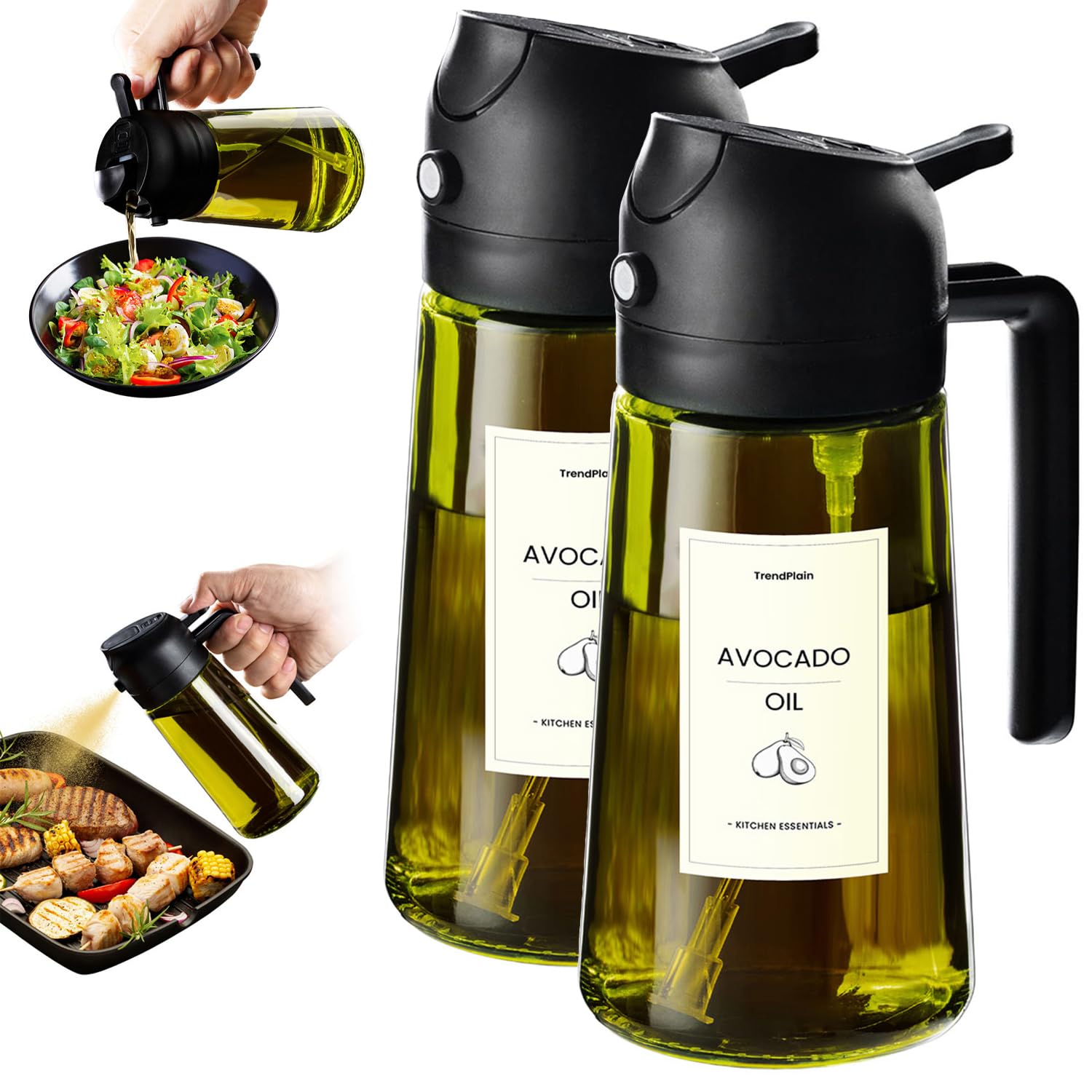 Photo 1 of TrendPlain - Original 16oz/470ml Olive Oil Dispenser Bottle for Kitchen Gadgets and Air Fryer Accessories - Olive Oil Sprayer for Cooking w/Stickers - 2 Black