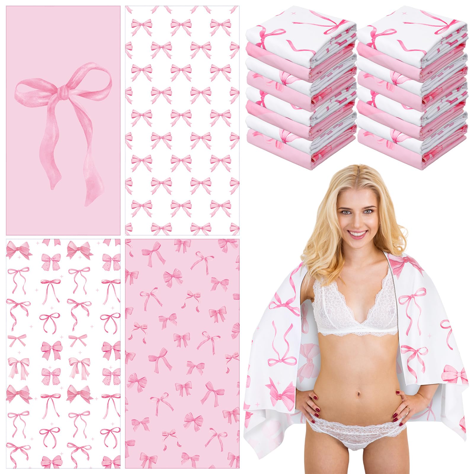 Photo 1 of ***SEE NOTES***Peryiter 4 Pcs Pink Bow Beach Towel 60x30 Inch Coquette Party Bow Pool Towels Microfiber Absorb Water Travel Towels for Women Girls Beach Swimming Bachelorette Party Gifts