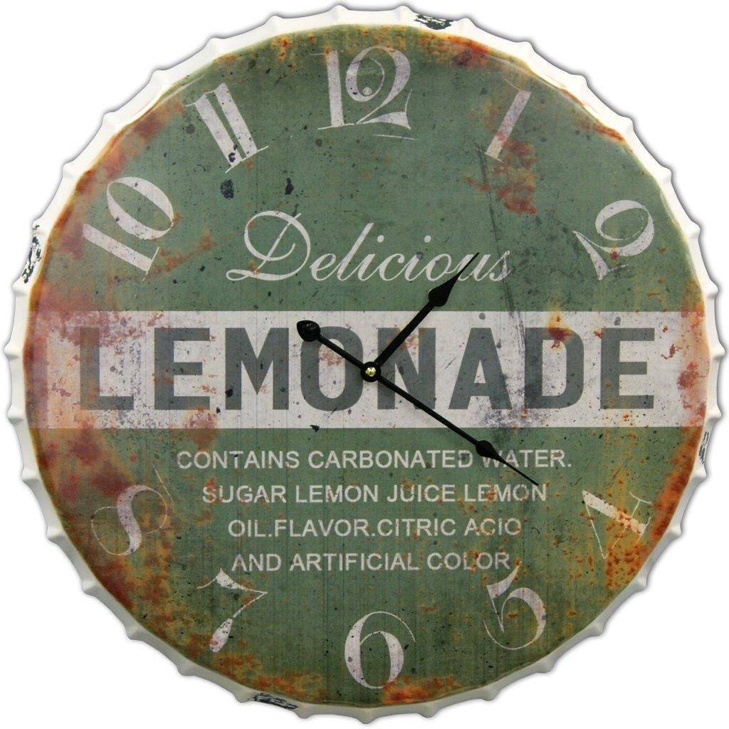 Round Decorative Metal Wall Clock Retro Antique Look Lemonade Bottle