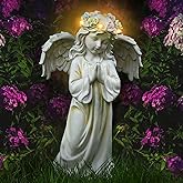 Kssiaz Angel Garden Statue,Memory Guardian Solar Garden Decor with Warm Light,Waterproof Outdoor Garden Decor Praying Angel Figurine Sculpture for Lawn Yard Patio,Sympathy Present,White