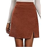 SHENHE Women's Solid Color High Waist Split Hem Fall Corduroy Mini Skirt