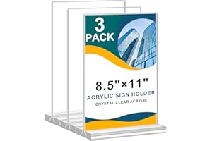 8.5x11 Acrylic Sign Holder 3 Pack Vertical Clear Table Menu Signs Holder,Double Sided Desktop Display Stand Plastic Picture P