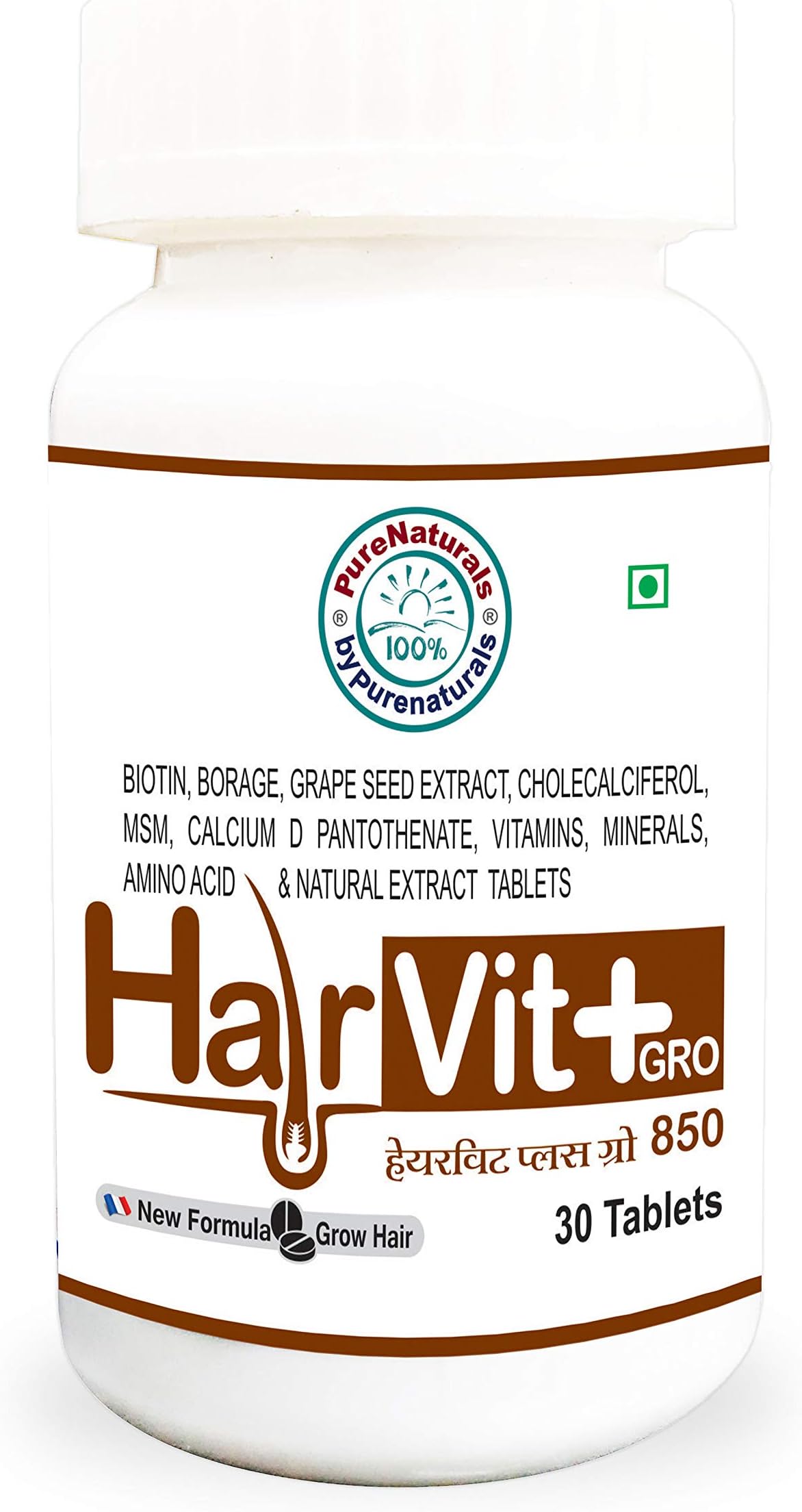 byPurenaturals Hairvit Plus Gro Hair Vitamins Kin - 30 Tablets Jar