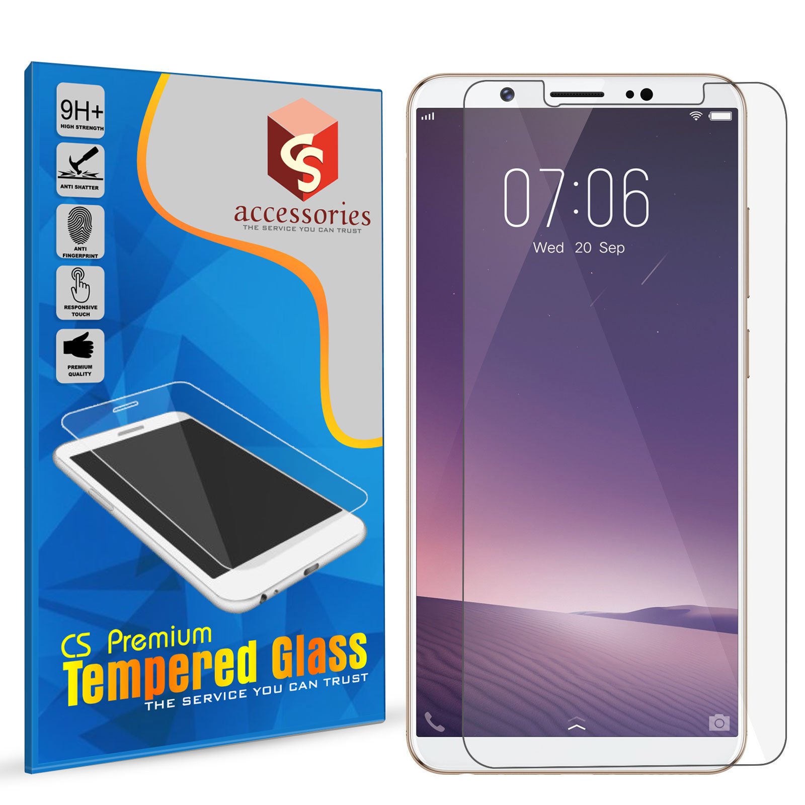 CS Accessories Full Screen Edge to Edge Coverage 2.5D Curved HD+ Tempered Glass Screen Guard Protector for Vivo V7 Plus Transparent