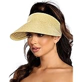 EW EastWater Beach Sun Visor Hats for Women, Wide Brim UPF50+ Sun Protection Straw Hat Packable Foldable for Summer