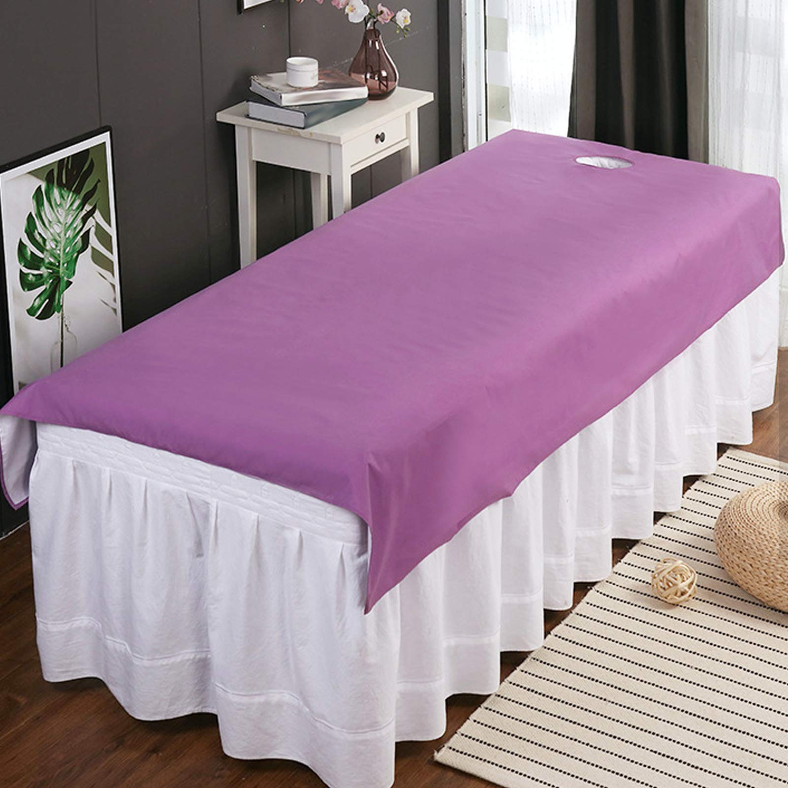 2pcs SPA Massage Table Cover Mat, Breathable Oil Resistant Waterproof Salon Bed Sheet with A Hole, Beauty Salon Massage SPA Center Bed Sheets, Thick Protective Massage Table Bed Cover(Purple)