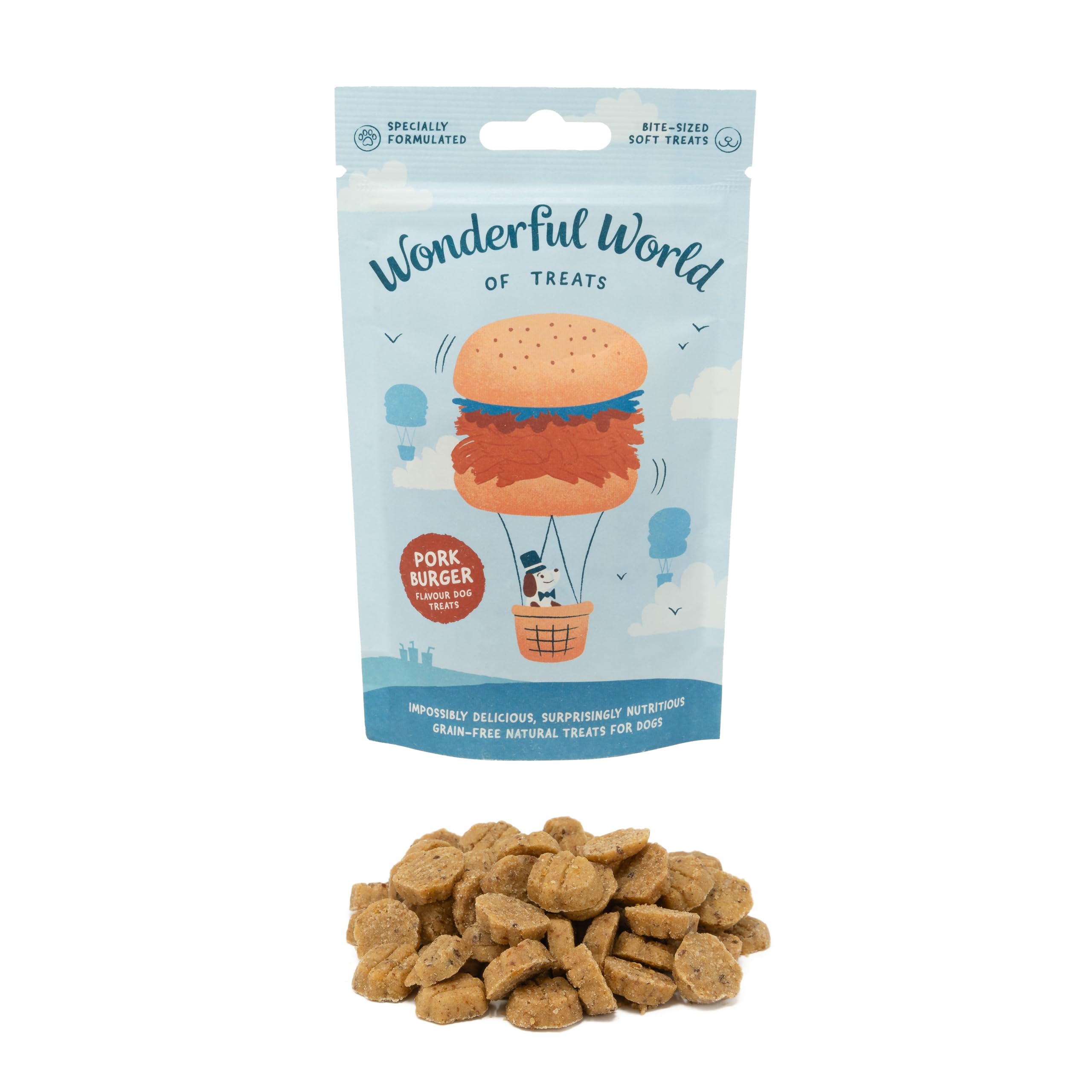 Wonderful World of Treats for Dogs – Dog Cake Multi Pack (12 x 50g) – Hand Baked Dog Treats UK – Healthy Dog Training Treats – Pulled Pork Burger – Snacks for Puppies & Adult Dogs