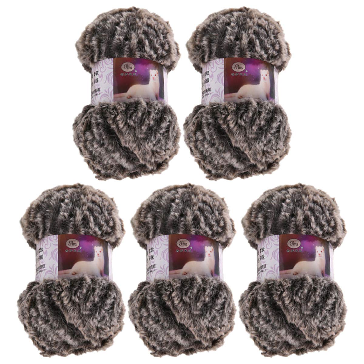 5 Pack of Soild Wool Fur Fluffy Plush Thick Knitting Yarn Supper Soft Fur Crochet Yarn for DIY Knitting Scarf Coat Gloves Hat Rugs Clothes Knitting Projects 250g