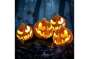 UQJE 4PCS Jack O Lantern Light Halloween Scary Glowing Plastic Pumpkin Lamp Yards Garden Decor-Orange