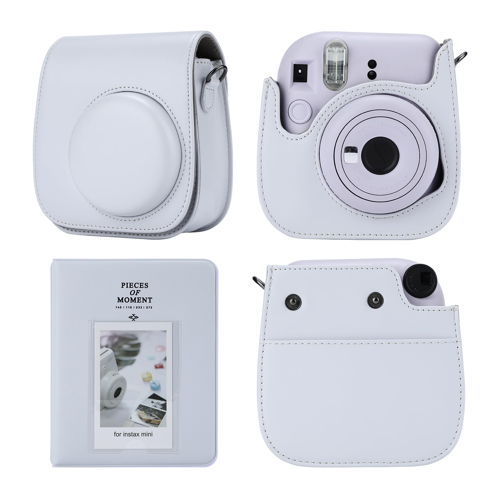 TONYLAIJIANTAO Camera Case Compatible with Fujifilm Instax Mini 12 11 9 8 Instant Camera, PU Leather Carrying Bag with 64 Pockets 2 x 3 Mini Photo Album. (White)