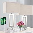 Lamps for Living Room Set of 2 Touch Control Table Lamps with 2 USB Ports 3-Way Dimmable Bedside Nightstand Lamps Bedrooms Brushed Nickel Lamp for End Table Contemporary Lamps with Beige/Grey Shades