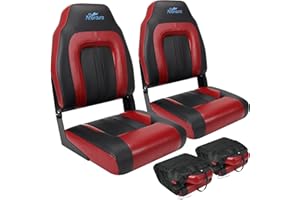 Affordura Boat Seat for Boats with 2 Storage Bags High Back Folding Boat Seat Boat Fold Down Seat (2 Packs), Black and Red