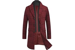 COOFANDY Men's Wool Blend Trench Coat Notched Collar Single Breasted Pea Coat Overcoat with Detachable Plaid Scarf