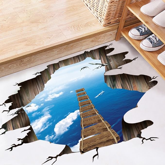 3D Wall Stickers Removable Art PVC Sky Ocean Wall Decal Mural Home Room Décor Wallpaper (60x90cm ...