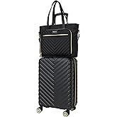 Kenneth Cole REACTION Madison Square Lightweight Hardside Chevron Expandable Spinner Luggage, Black, 2-Piece (20" Carry On + Tote)