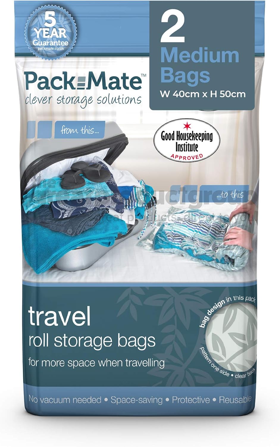 Packmate ® 2 Roll Up Travel Vacuum Space Saver Storage Bags for Holidays Travelling, Medium Suitcases & Rucksacks