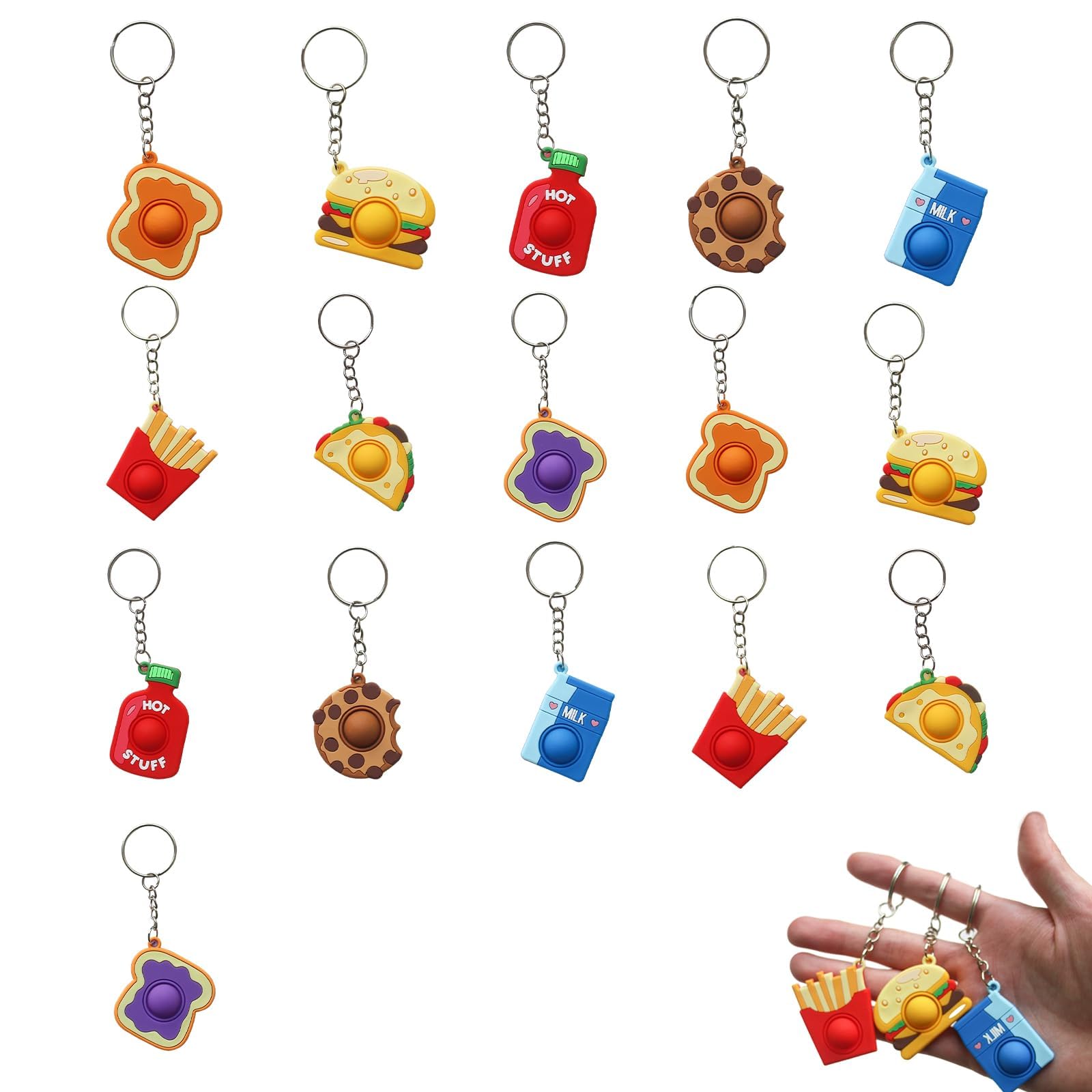 Vexquivera 16 PCS Fidget Keyring Adorable Keychains for Stress and Anxiety Relief Sensory Toy Gifts Fidgets Creative Stress Relieving Pendants Fidget Toys Party Bag Fillers for Kids Keyring Key