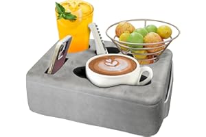 Couch Bed Cup Holder Pillow, Nisdoing 5 Hole Couch Drink Holder! Keep Drinks Hand Side and KeepTemp, Prevent Spills and Use Anywhere. Cup Holder for Couch, Bed,Camping,RV,Car,Beach. Gray