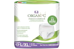 Organyc Certified Organic Cotton Disposable Period Underwear for Sensitive Skin 12 Hours Complete Protection Size L/XL 4 Coun