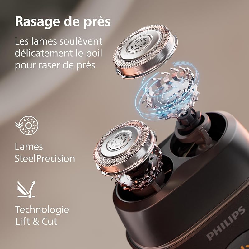Rasoir Philips série 500 – électrique et compact, Lift & Cut, lames Dual SteelPrecision, têtes flottantes 3D, poils secs ou mouillés, étui de voyage, verrouillage, couvercle magnétique, modèle S595/05