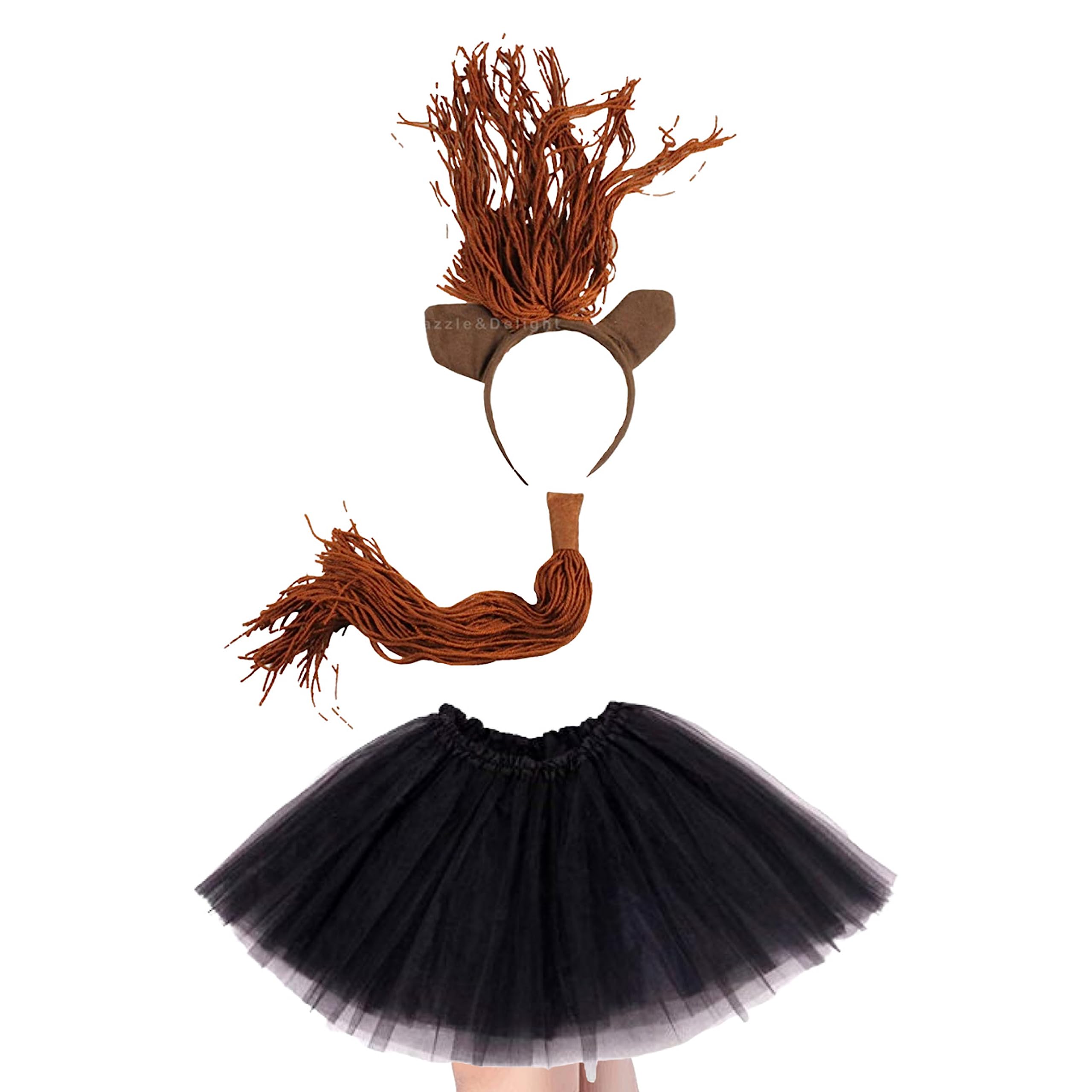 Lizzy Girls Animal Ear Set Tutu Costume School Book day week Nativity Angel Fairy Wings Halloween Fancy Dress Party Outfit Skirt Accessories Kit (Horse Set Tutu Costume)