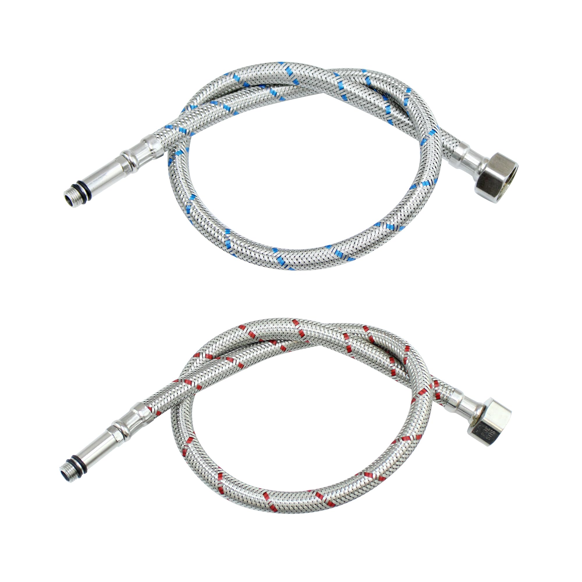 LEADAHEAD Flexible Tap Connectors Tap Tails M10 (10mm) x 1/2" Fitting 60cm Long Flexible Pipe for Monobloc Mixer Tap Pair of Stainless Steel Braided Water Supply Hose (2 Pcs)