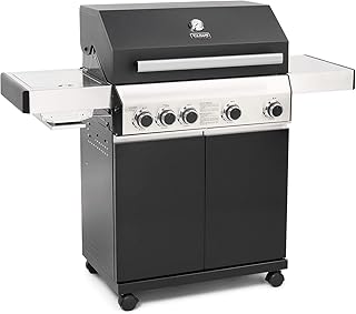 TAINO Black Gasgrill RED Edelstahl Sear-Burner Power-Zone Keramik-Brenner BBQ Grillwagen Griller Gusseisen Seitenkocher Piezozündung (Black 4+1)