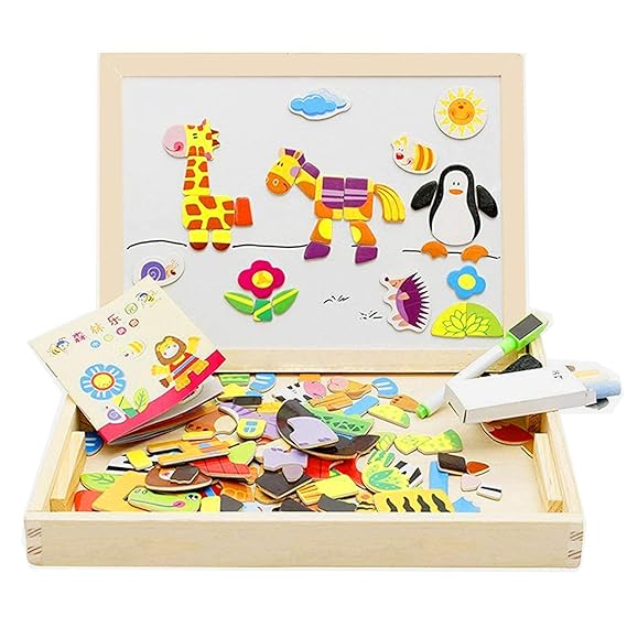 Lewo Magnetisches Holzpuzzle Staffelei Tierformen Holzbrett Puzzle aus Holz Doppelseitiges Tafel Holzspielzeug pädagogisches Lernspielzeug für Baby Kleinkinder ab 3 Jahre