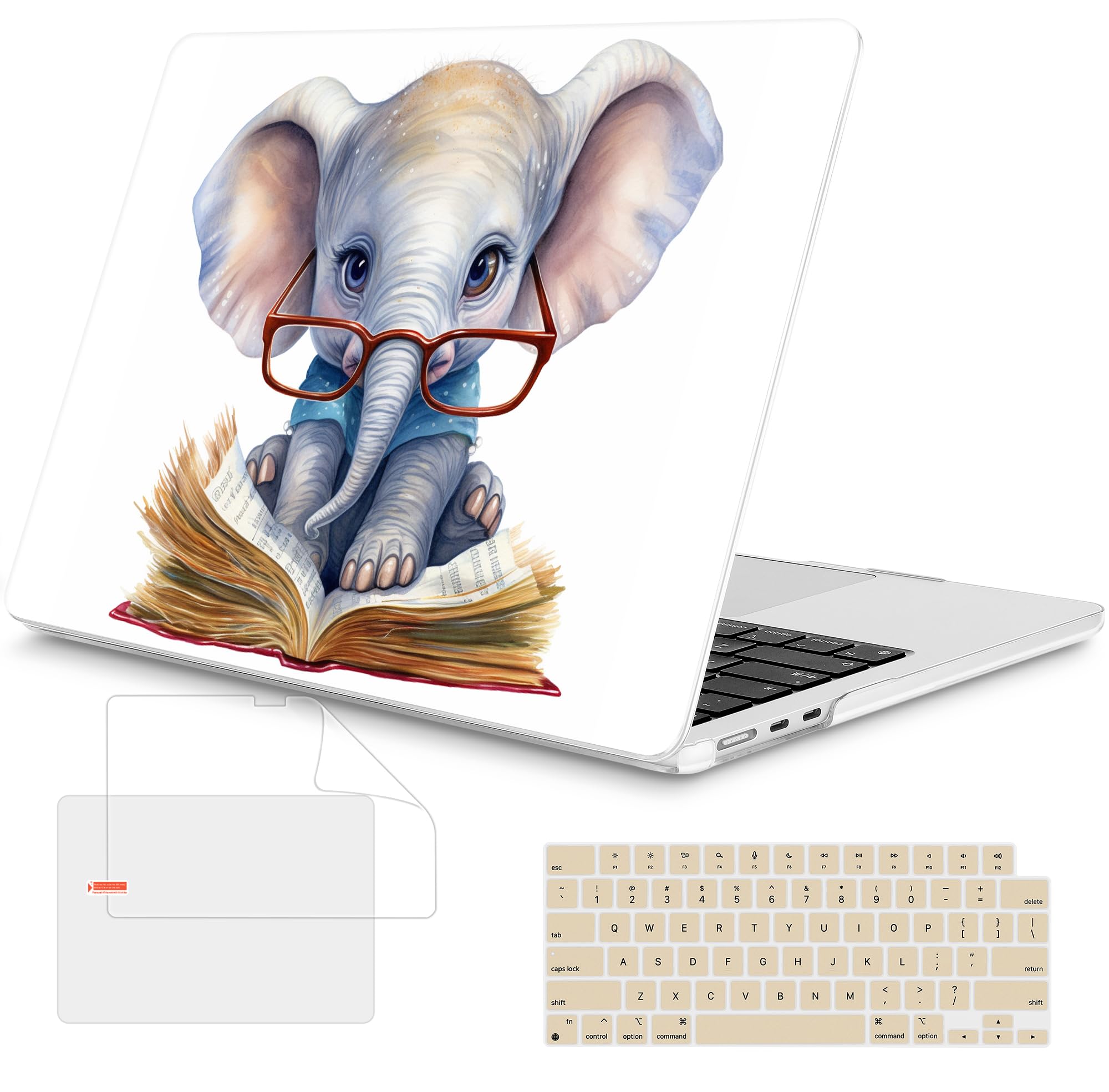 Photo 1 of Mektron Compatible with M4 MacBook Air 15 inch Case 2025 A3241 2024 2023 M3 A3114 A2941 M2 Liquid Retina Display Touch ID, Plastic Hard Case & Keyboard Skin & Screen Protector - Cute Elephant C341