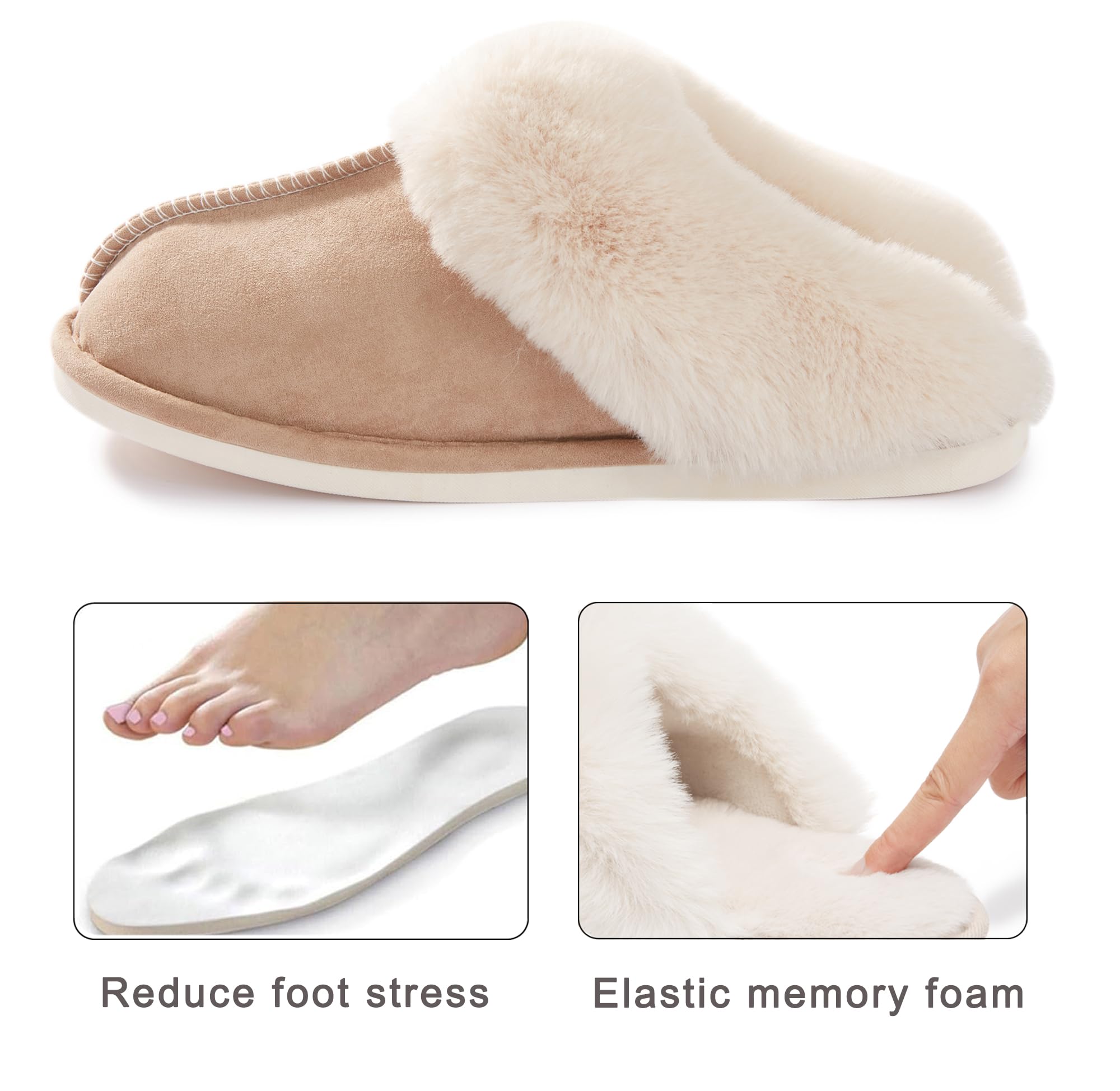 Donpapa Womens Slipper with Memory Foam Fluffy Soft Warm Slip On House Slippers Anti-Skid Cozy Plush for Indoor Outdoor