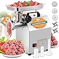 Newhai 950W Commercial Meat Grinder Electric Meat Grinding Machine Heavy Duty Industrial Meat Mincer Sausage Stuffer 3/6/8mm Grinding Plates Grinding Chicken Bones for Restaurant 1.3HP 110V US
