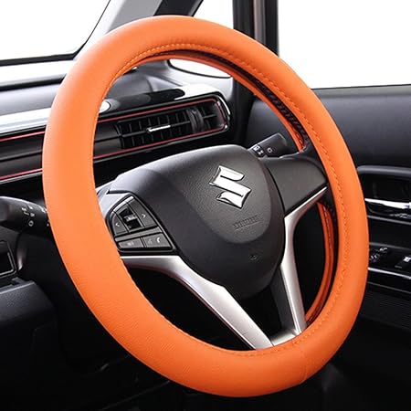 Amazon ハンドルカバー Sサイズ 軽自動車 普通車 ステアリングカバー オレンジ 8カラー ハンドルカバー 車 バイク